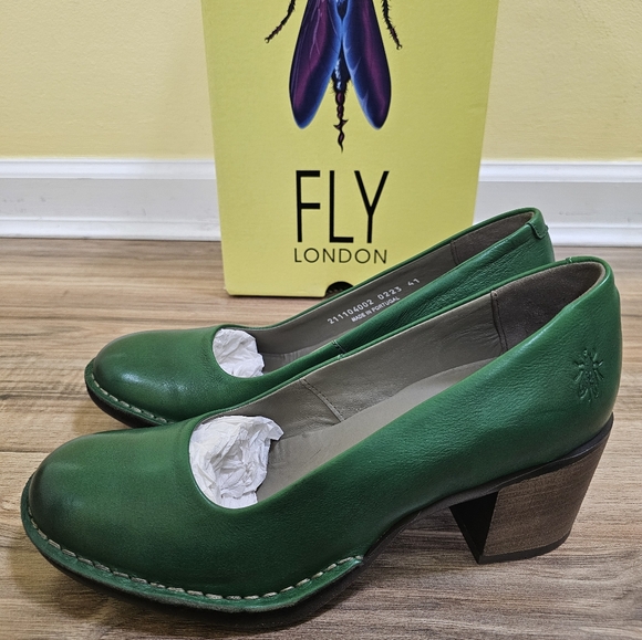 New Fly London Bery104fly Pumps, green, size US 10 - Picture 4 of 17